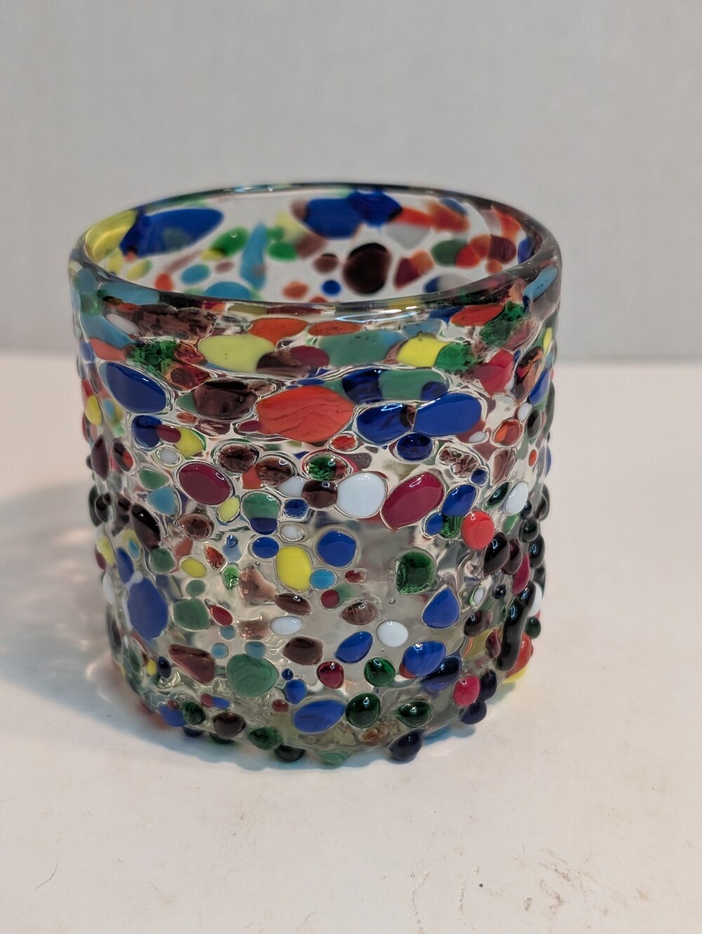 Mexican Blown Confetti Glass Tumbler Or Votive Pebbled Textured Colorful.